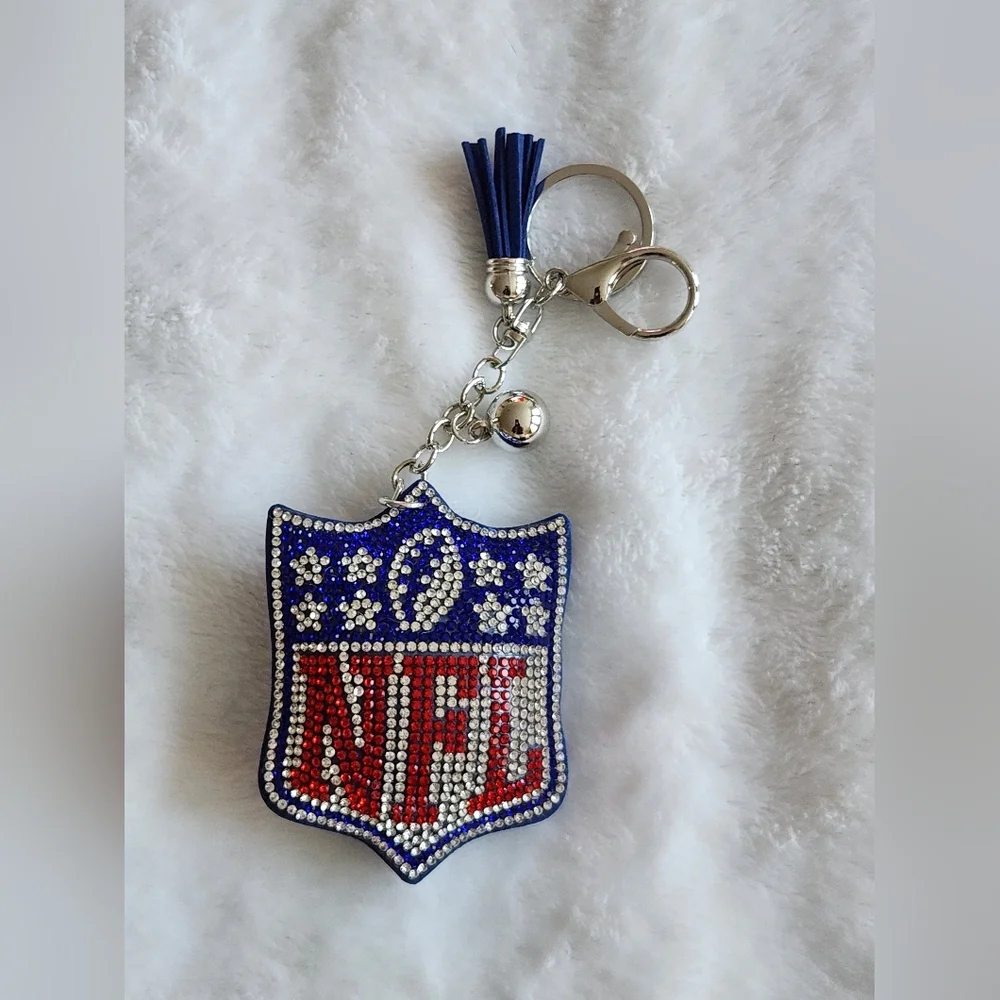 NFL Rhinestone Keychain with Blue Tassel Bag Charm